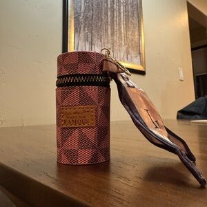 Pink Checkered Cylinder Bag with Keychain